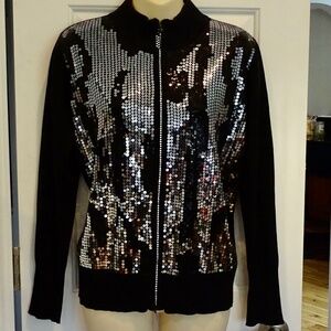Y2K Belldini Black Bomber Style Cardigan with Sequins SZ M